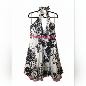 DEB Y2k Brand Pulse Black and White Floral Backless Dress with Pink Accents NWT